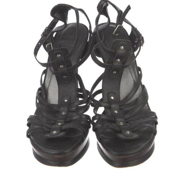 Stuart Weitzman Black Leather Strappy Gladiator Platform Stiletto Sandals 8.5 - Picture 4 of 14